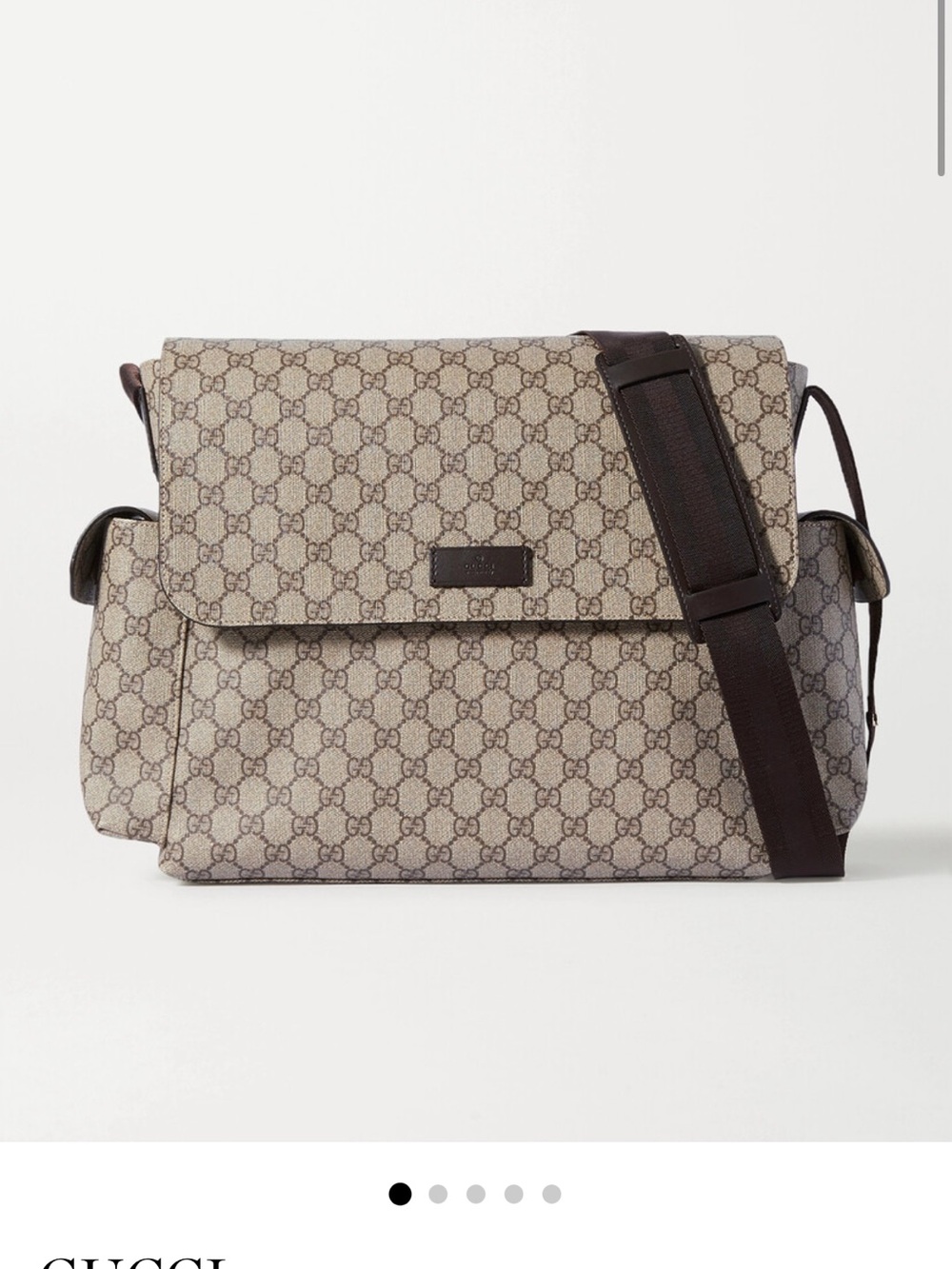 Gucci Tan GG Supreme Messenger Bag with Dark Brown Strap